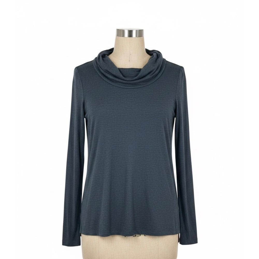 Cabi Cowl Neck Top Long Sleeve Heathered Blue Rayon Blend‎ Small 3628